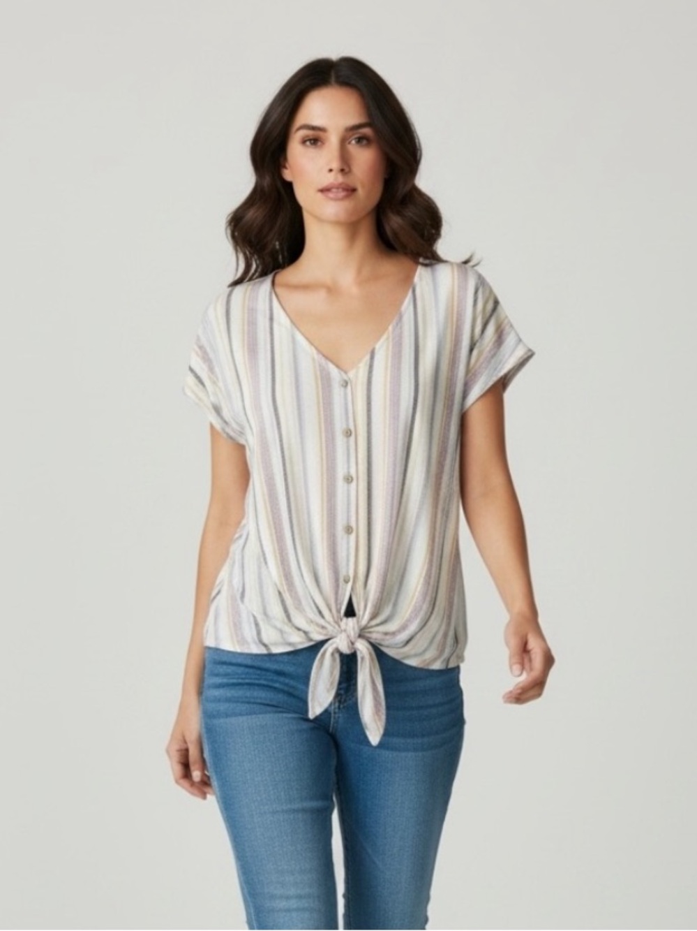 Truself Striped Front Tie Top Size M